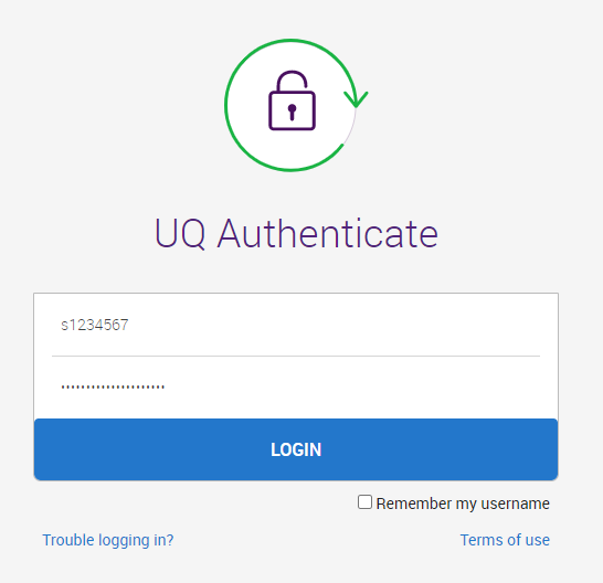 uq authenticate login screen